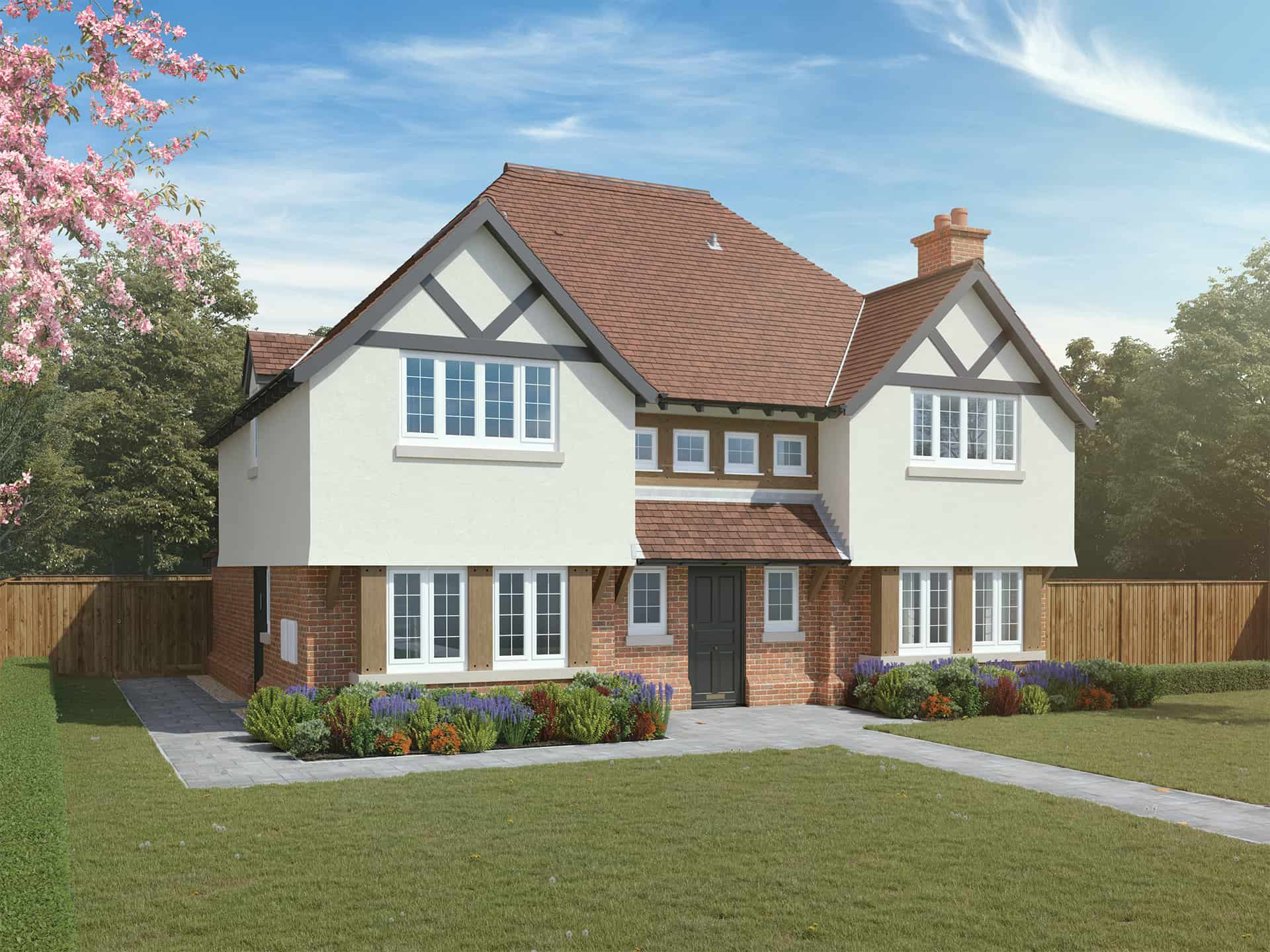 CGI of a large house and front garden